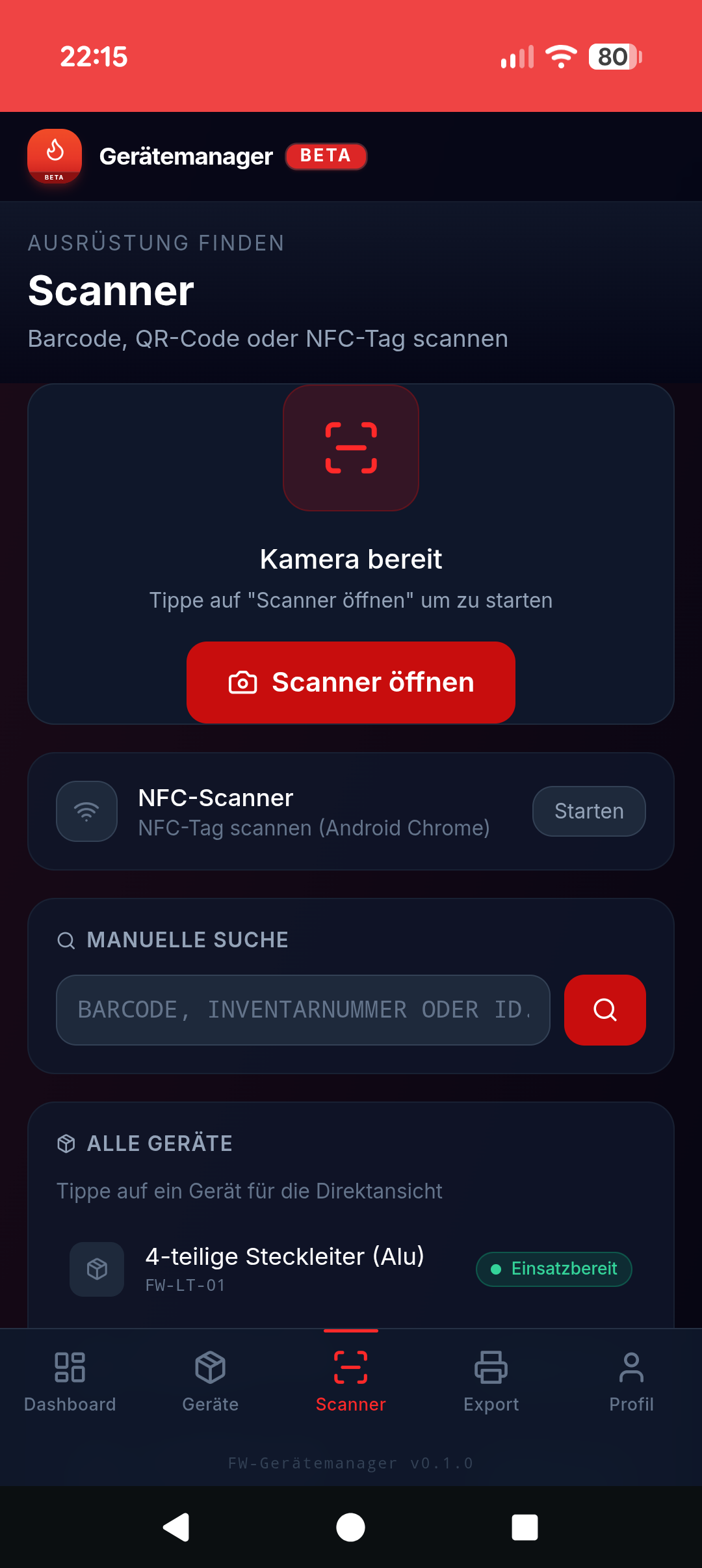 Scanner für Barcode, QR-Code und NFC