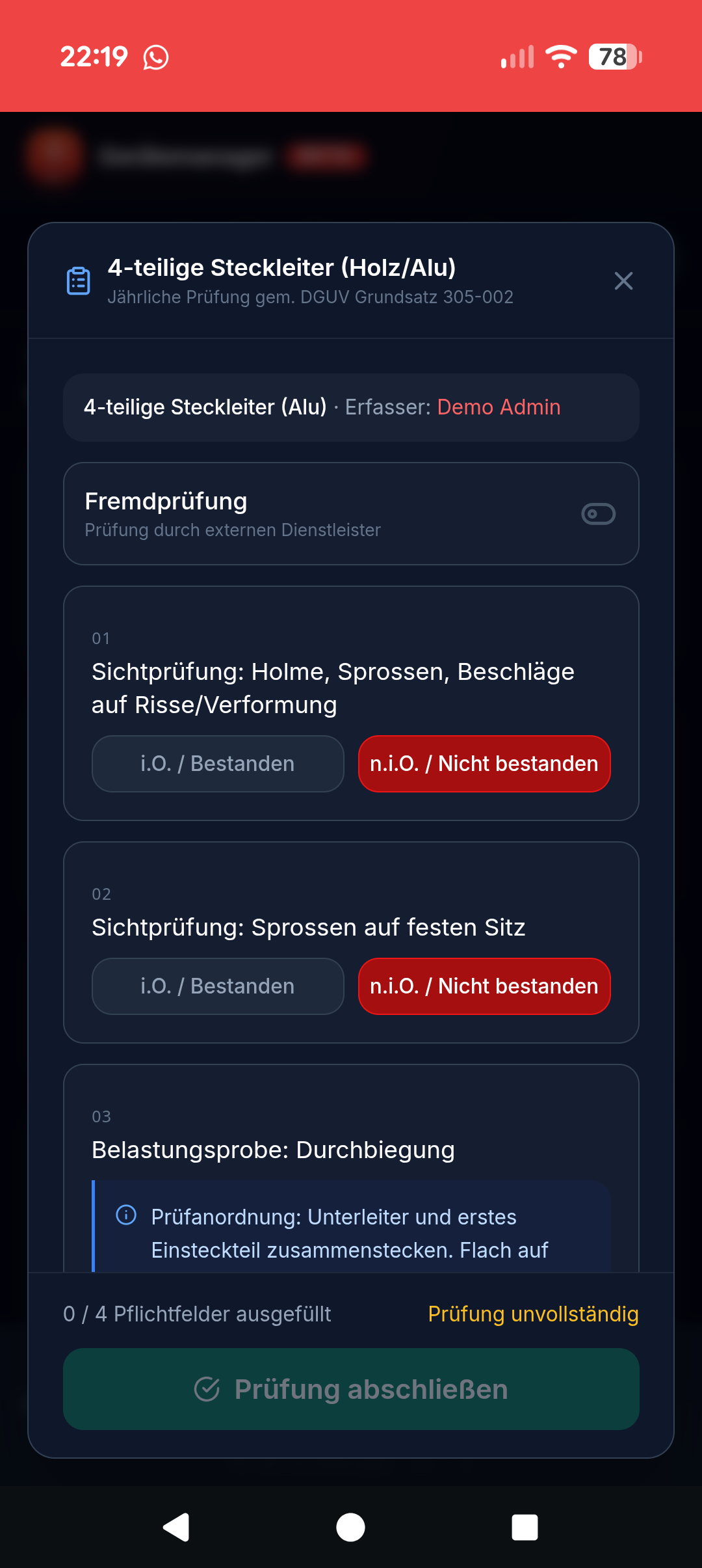 DGUV-Prüfcheckliste mit Prüfpunkten