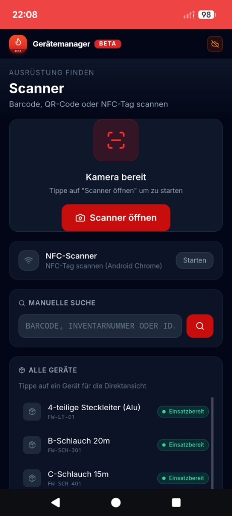 Scanner für Barcode, QR-Code und NFC