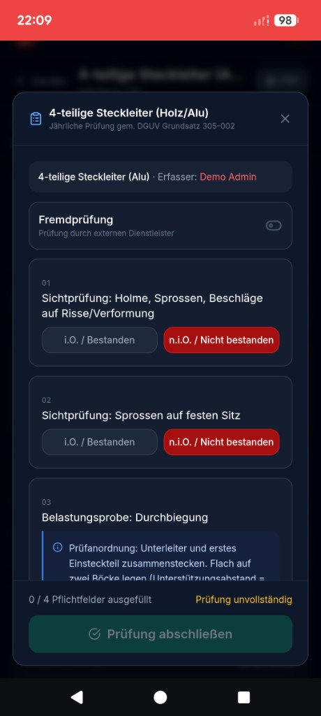 DGUV-Prüfcheckliste mit Prüfpunkten